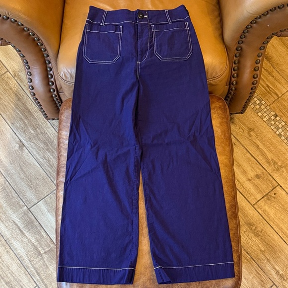 Anthropologie Maeve The Colette Crop Wide Leg Pants 26 Contrast Stitch Edition - Picture 2 of 9